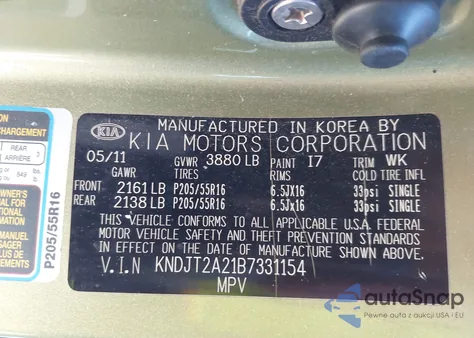 2011 Kia Soul + z USA, uszkodzony, nr VIN KNDJT2A21B7331154